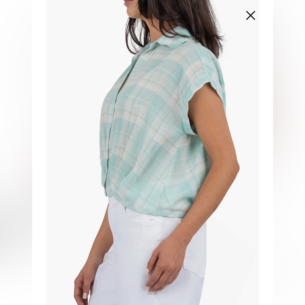Kut from the Kloth Mint Plaid Button-Down Shirt - Picture 3 of 8